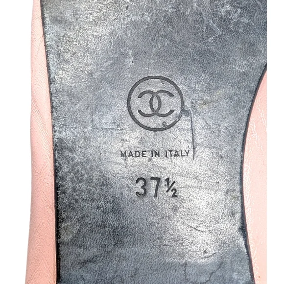 Vintage Chanel Ballet Flats Pink Black Cap Toe Bow Interlocking CC Logo 37.5 | 7 - Picture 10 of 12